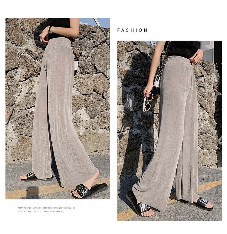 Drape Wide Leg Pants Women High Waist Floor Length Long Summer Straight Jeans Loose Slim Look Suits Casual Pants