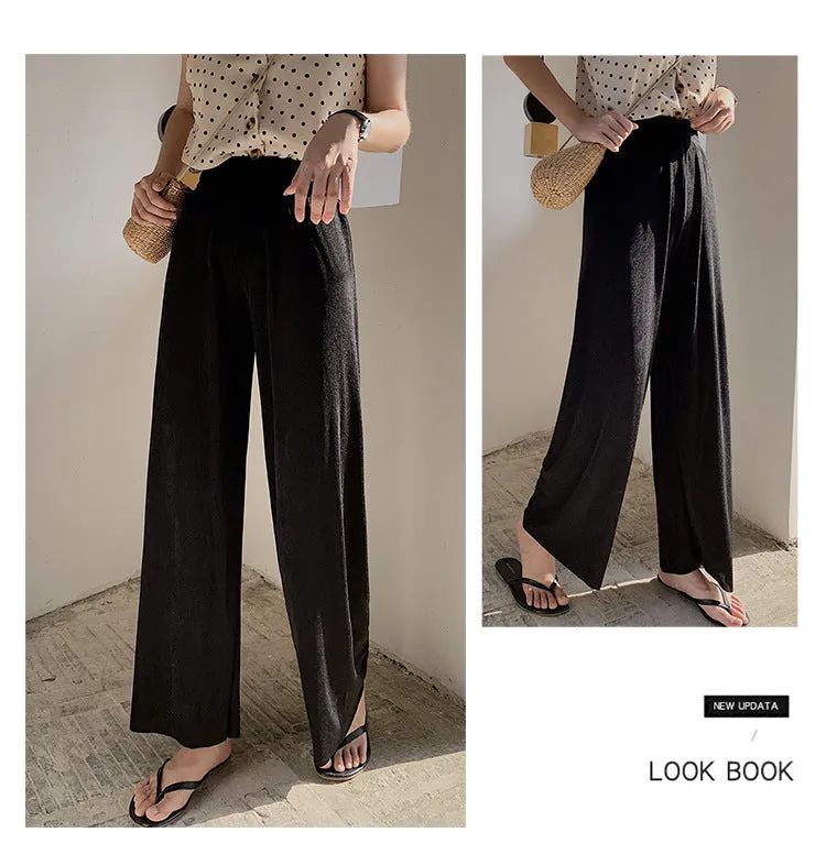 Drape Wide Leg Pants Women High Waist Floor Length Long Summer Straight Jeans Loose Slim Look Suits Casual Pants