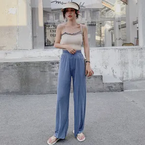 Drape Wide Leg Pants Women High Waist Floor Length Long Summer Straight Jeans Loose Slim Look Suits Casual Pants