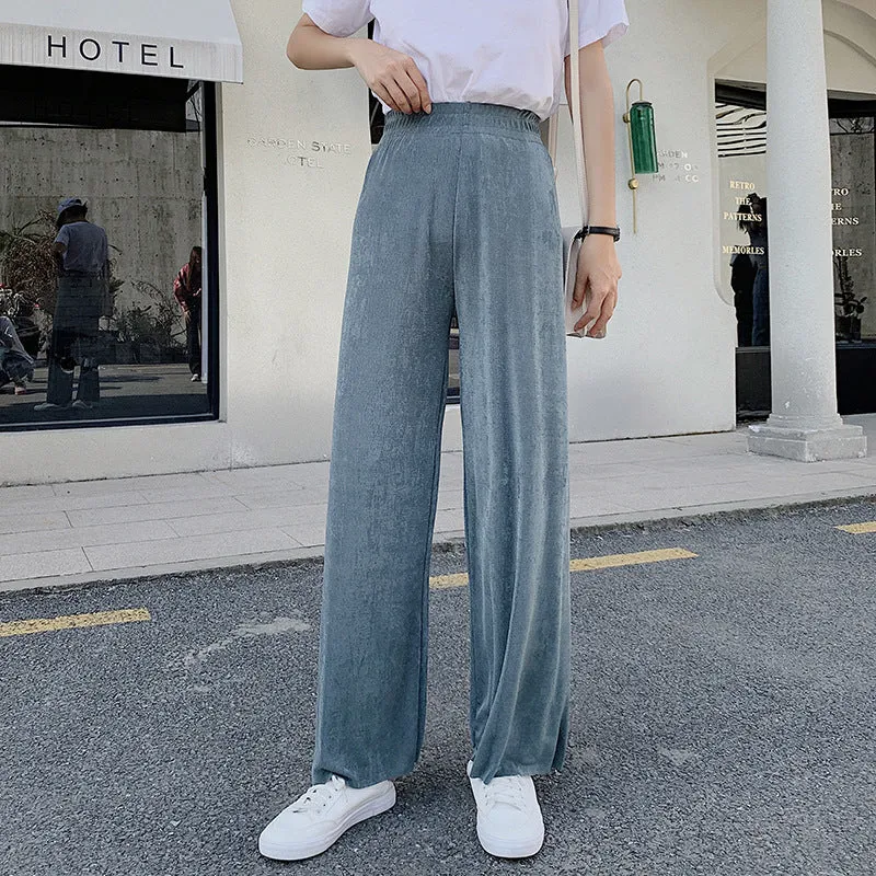 Drape Wide Leg Pants Women High Waist Floor Length Long Summer Straight Jeans Loose Slim Look Suits Casual Pants