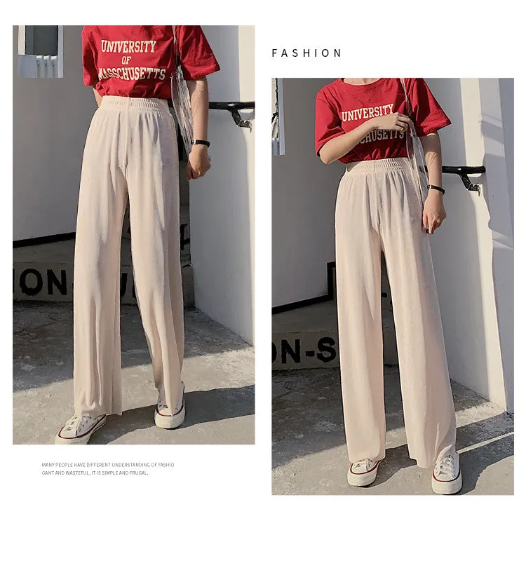 Drape Wide Leg Pants Women High Waist Floor Length Long Summer Straight Jeans Loose Slim Look Suits Casual Pants