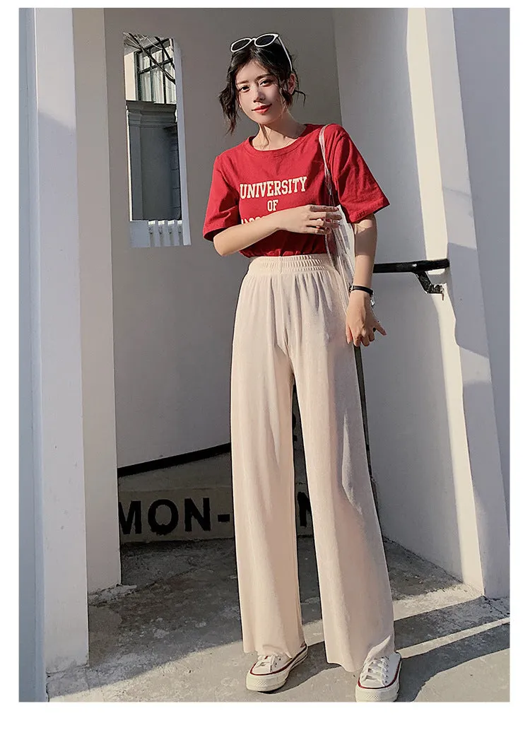 Drape Wide Leg Pants Women High Waist Floor Length Long Summer Straight Jeans Loose Slim Look Suits Casual Pants