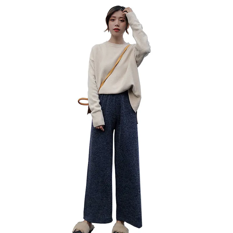 Drape Wide Leg Pants Women High Waist Floor Length Long Summer Straight Jeans Loose Slim Look Suits Casual Pants