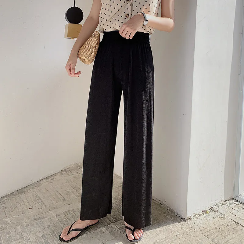 Drape Wide Leg Pants Women High Waist Floor Length Long Summer Straight Jeans Loose Slim Look Suits Casual Pants