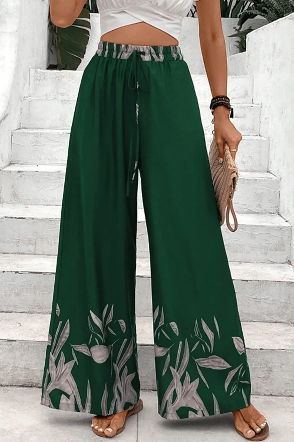 Drawstring Tie High Waist Relax Fit Long Pants