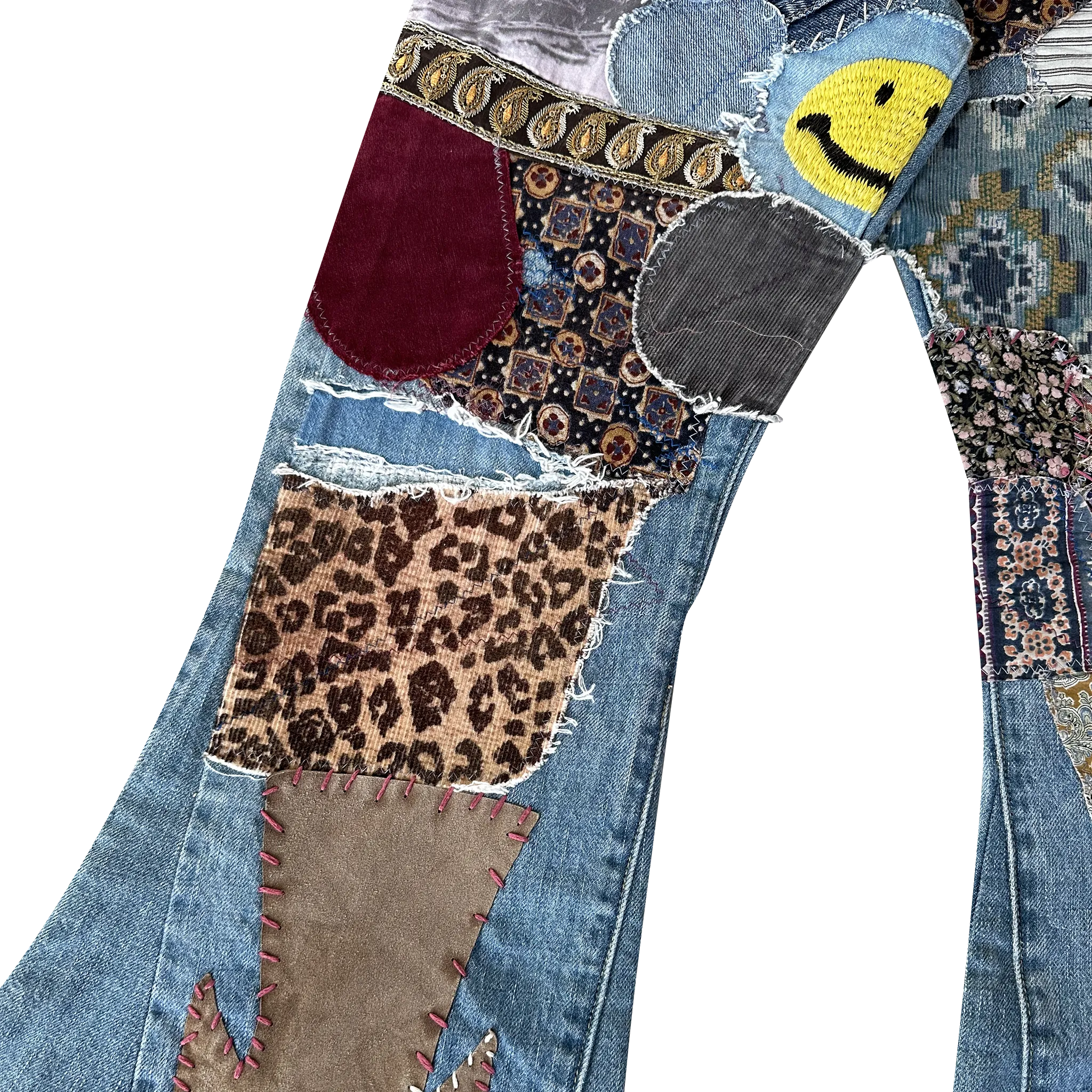 Embellished Patchwork Flared Jeans