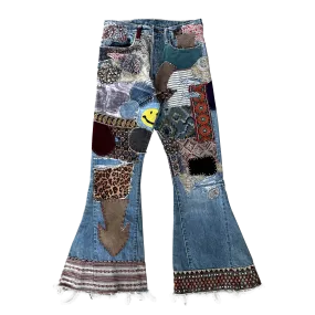 Embellished Patchwork Flared Jeans