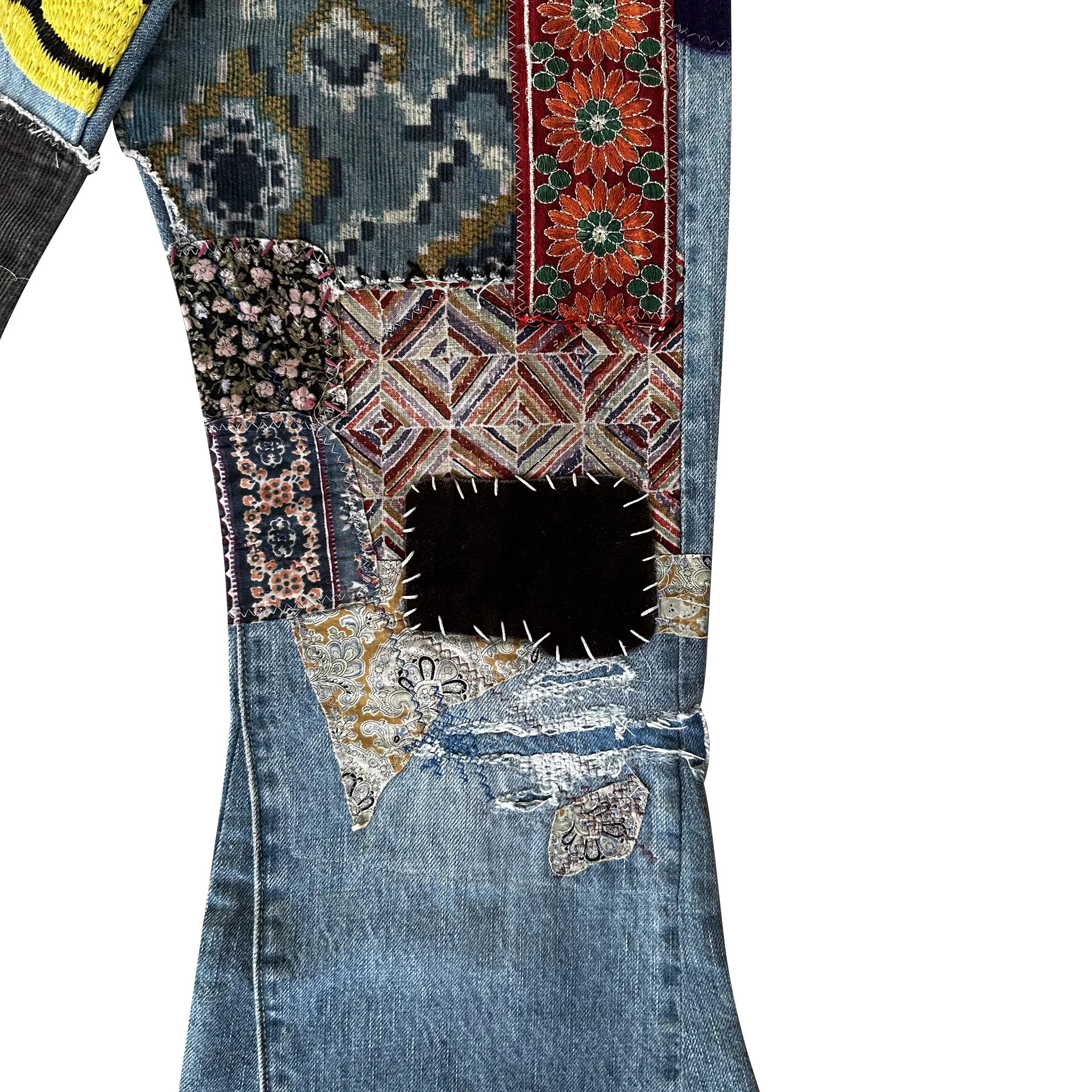 Embellished Patchwork Flared Jeans