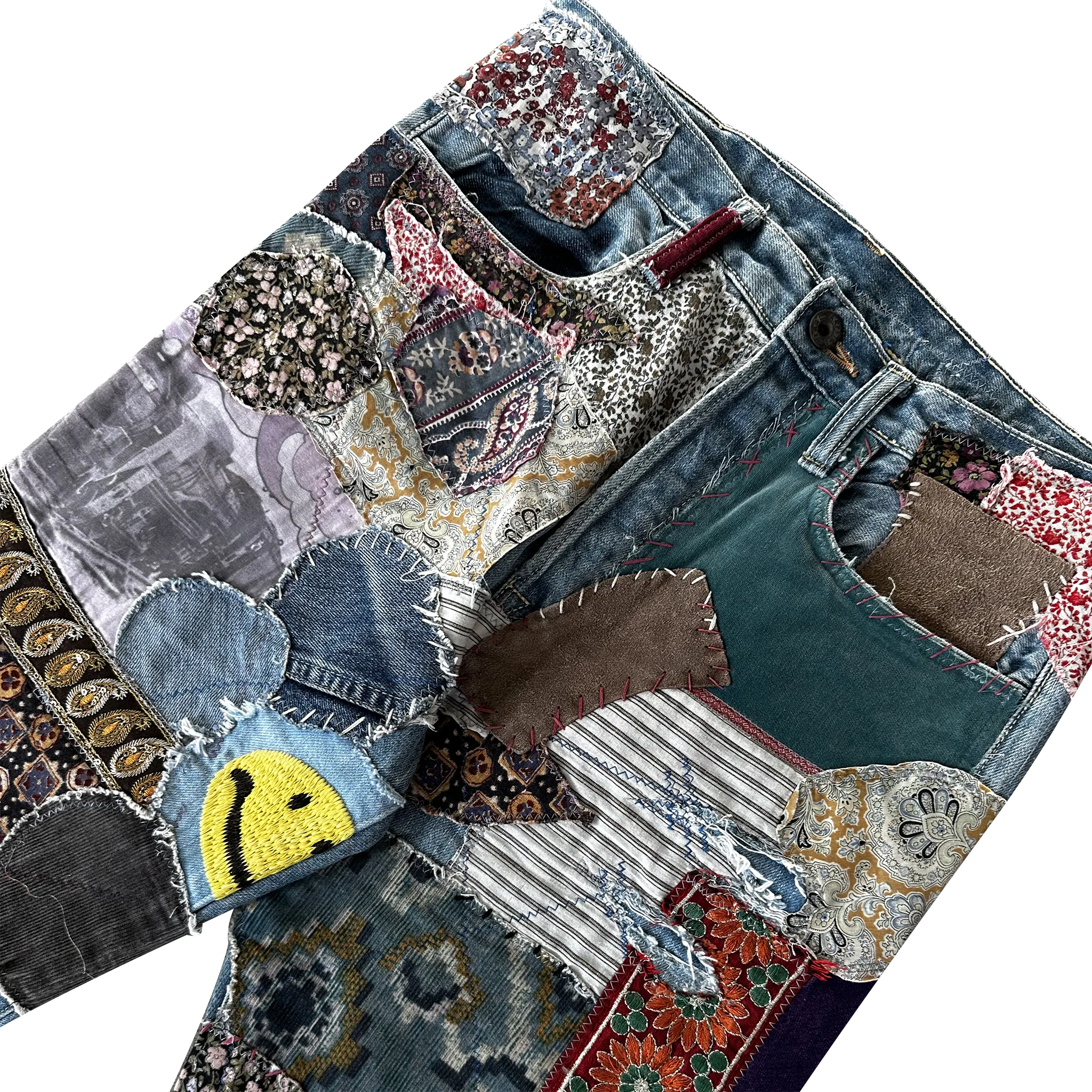 Embellished Patchwork Flared Jeans