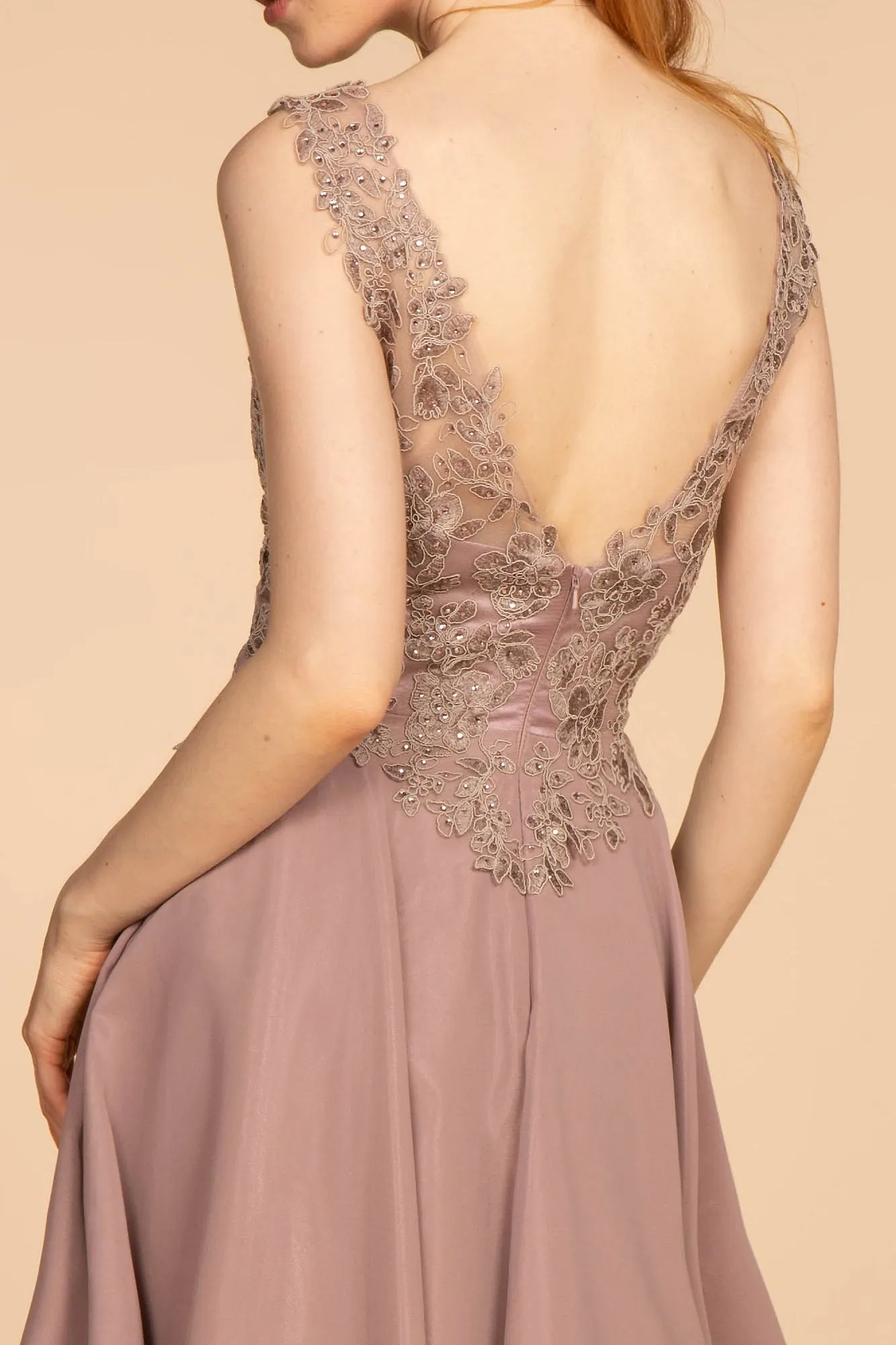 Embroidered Applique Bodice V-Neck Chiffon Short Homecoming Dress GLGS1622