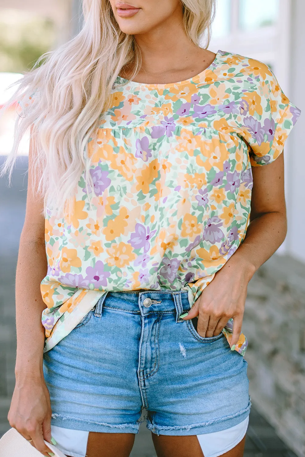 Floral Keyhole Back Babydoll Blouse