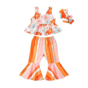 Floral Top Striped Flared Pants Toddler Set