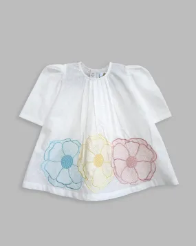 Flowers- Organic Cotton Putta Puff Sleeve Embroidered Girls Dress