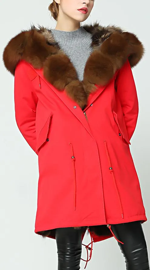 Fur-Lined, Hooded & Trimmed Parka Coat - Various Colors to choose from