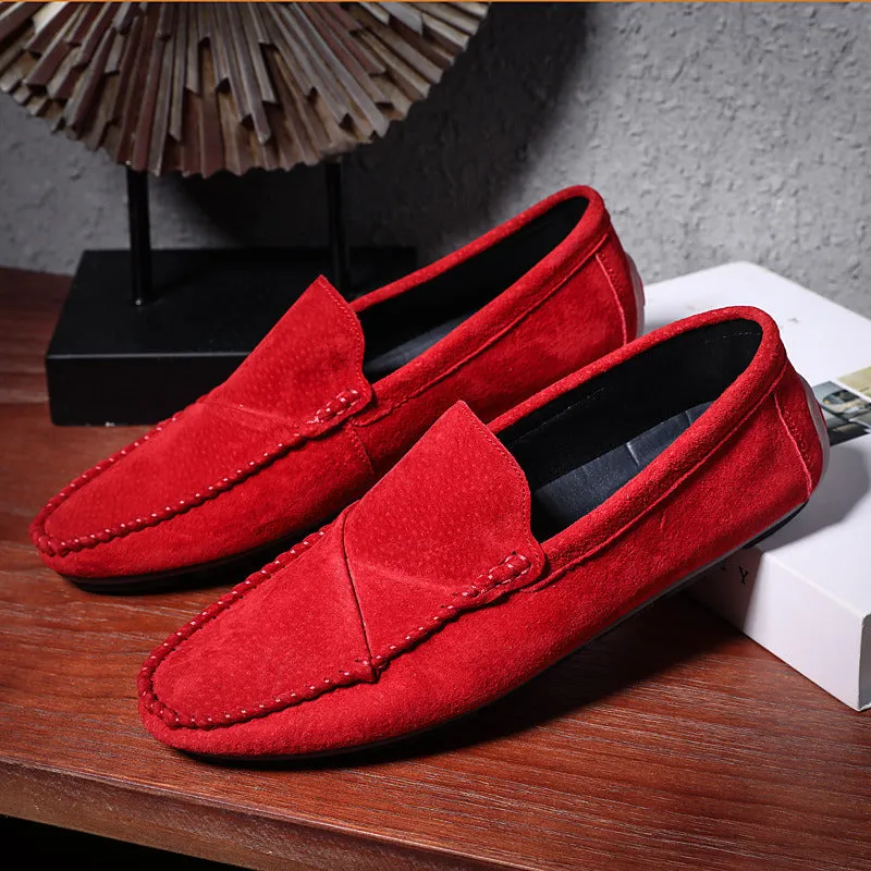 Genuine Leather Slip-On Men Shoes Black Red Brown Men Loafers Summer Party Wedding Dress Shoes