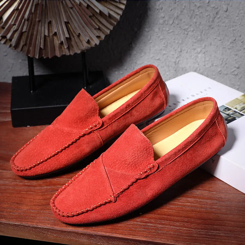 Genuine Leather Slip-On Men Shoes Black Red Brown Men Loafers Summer Party Wedding Dress Shoes