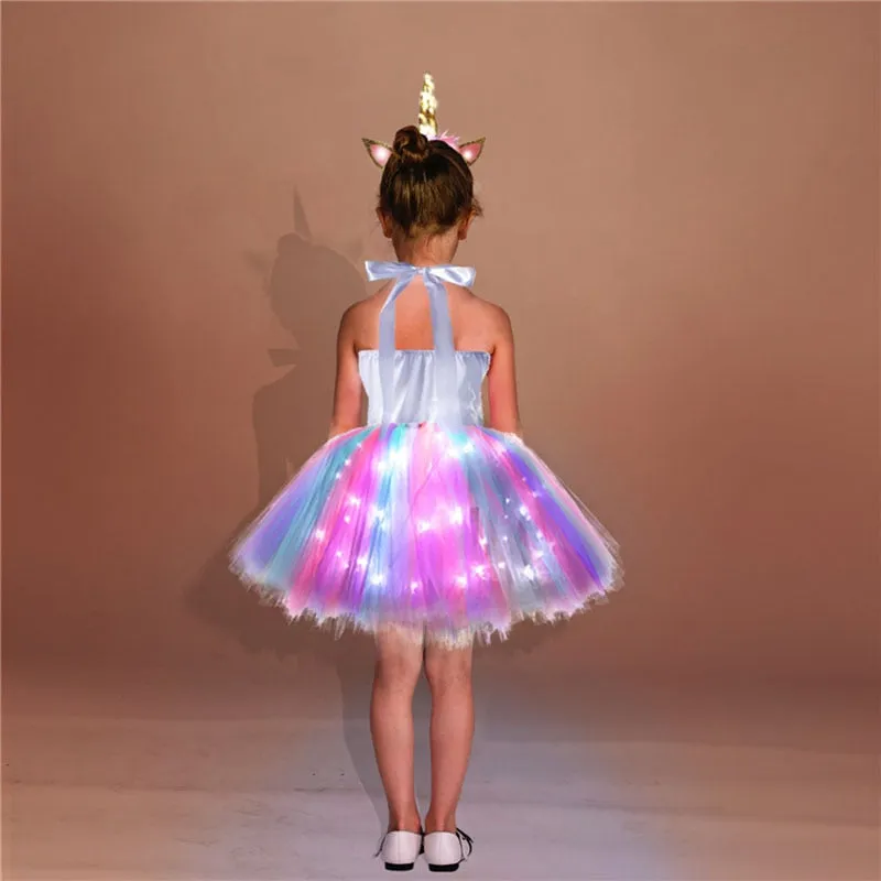 Girls Shiny Unicorn  Dress Glowing Kids Unicorn Dresses For Girls Hallowmas Party Princess Dress Children Clothing vestidos