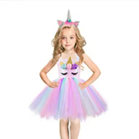 Girls Shiny Unicorn  Dress Glowing Kids Unicorn Dresses For Girls Hallowmas Party Princess Dress Children Clothing vestidos