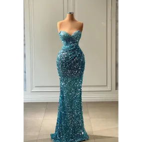 Glamorous Dramatic Sequins Mermaid V-Neck Sleeveless Runched Evening Prom Dress