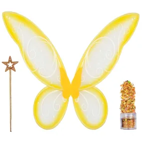 Gold Fairy Costume Accessories Set - Fairy Wings, Fairy Wand with Fairy Glitter - FUNCREDIBLE