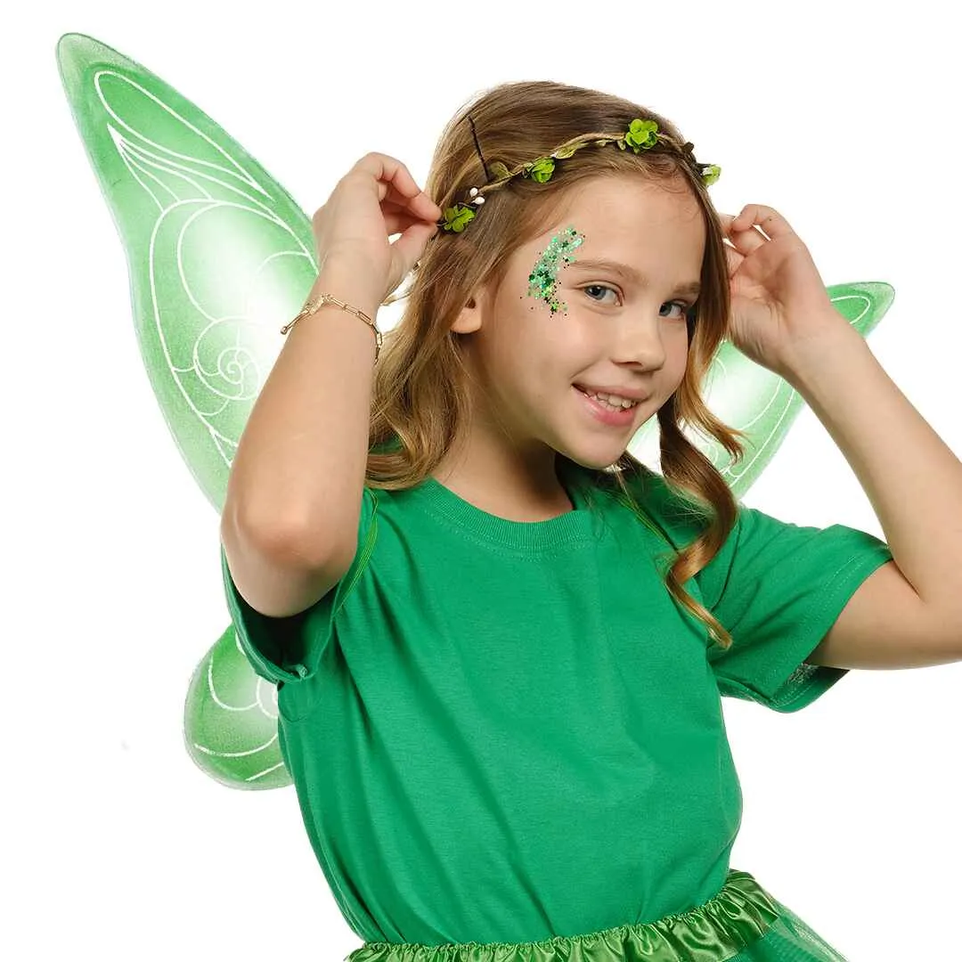 Green Fairy Costume Accessories Set - Fairy Wings, Fairy Crown - FUNCREDIBLE