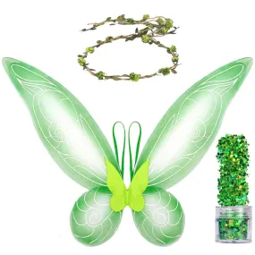 Green Fairy Costume Accessories Set - Fairy Wings, Fairy Crown - FUNCREDIBLE