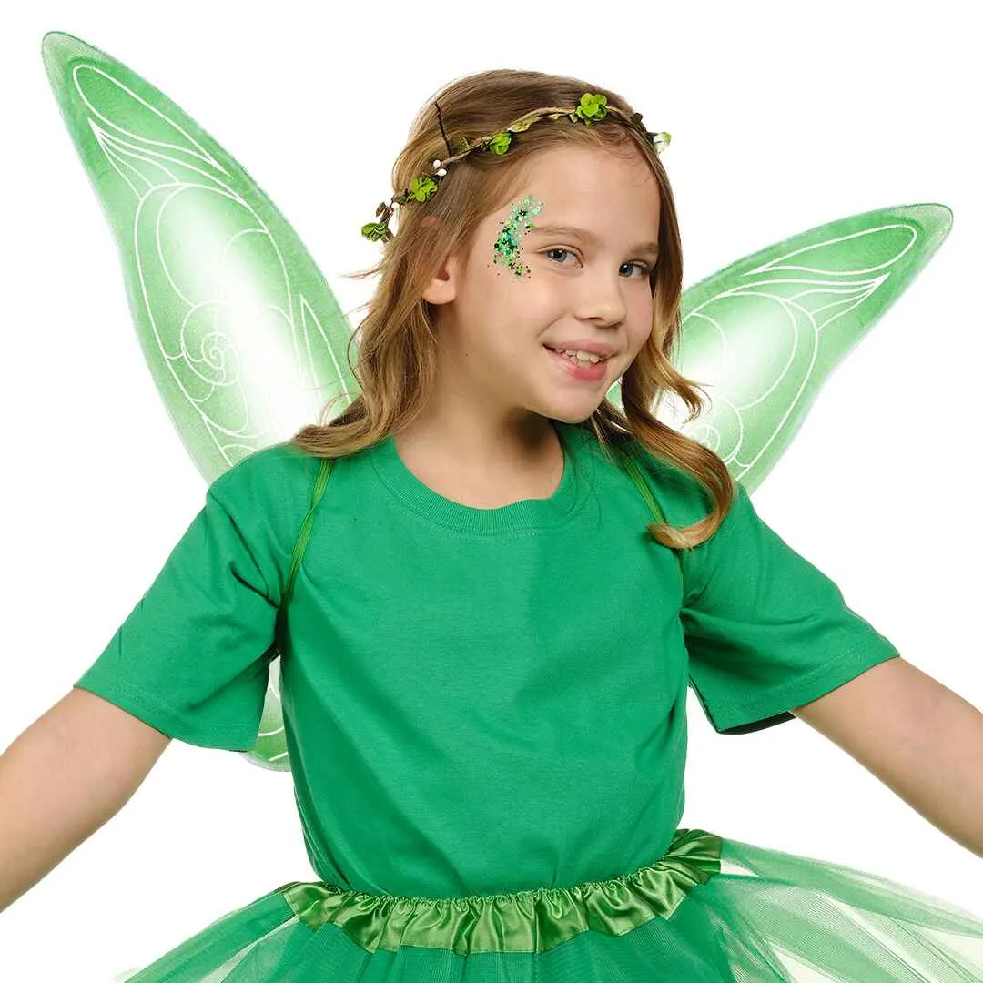 Green Fairy Costume Accessories Set - Fairy Wings, Fairy Crown - FUNCREDIBLE