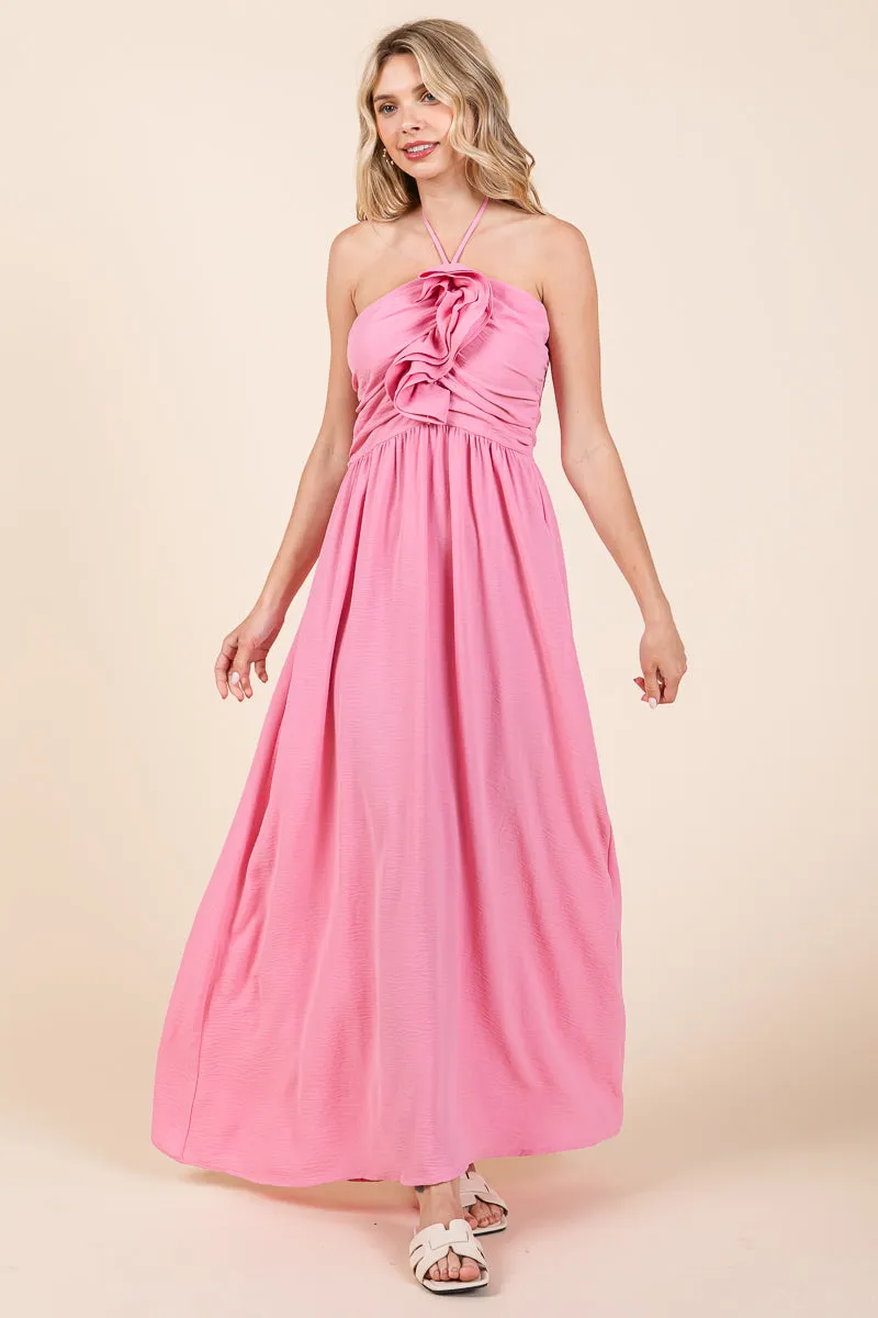 Halter Neck Smocked Embellished Maxi Dress