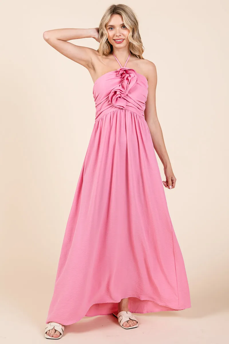 Halter Neck Smocked Embellished Maxi Dress