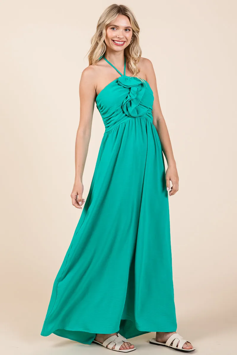 Halter Neck Smocked Embellished Maxi Dress