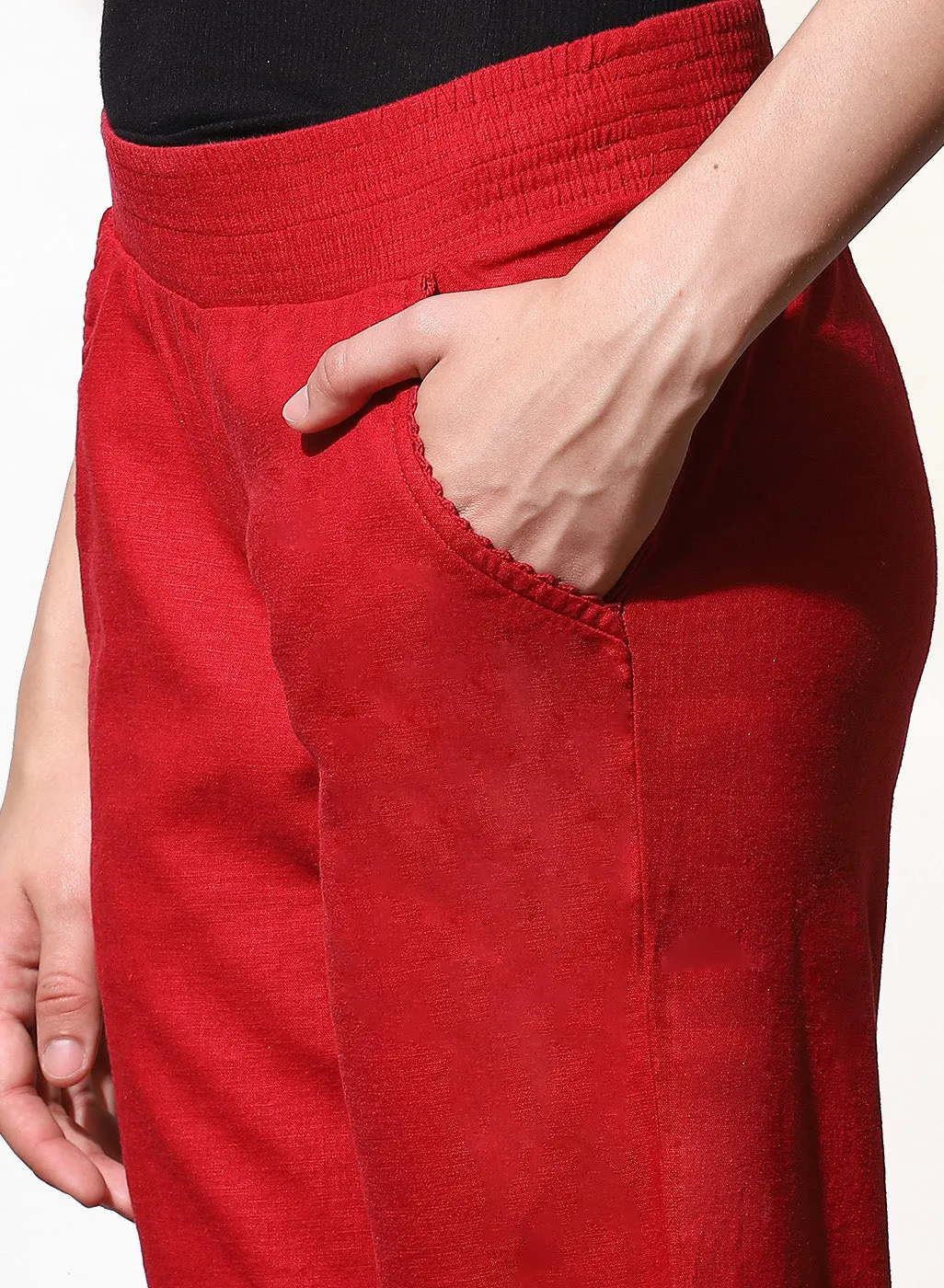 Haya Salmon Red Cotton Linen Classic Fit Pants for Women