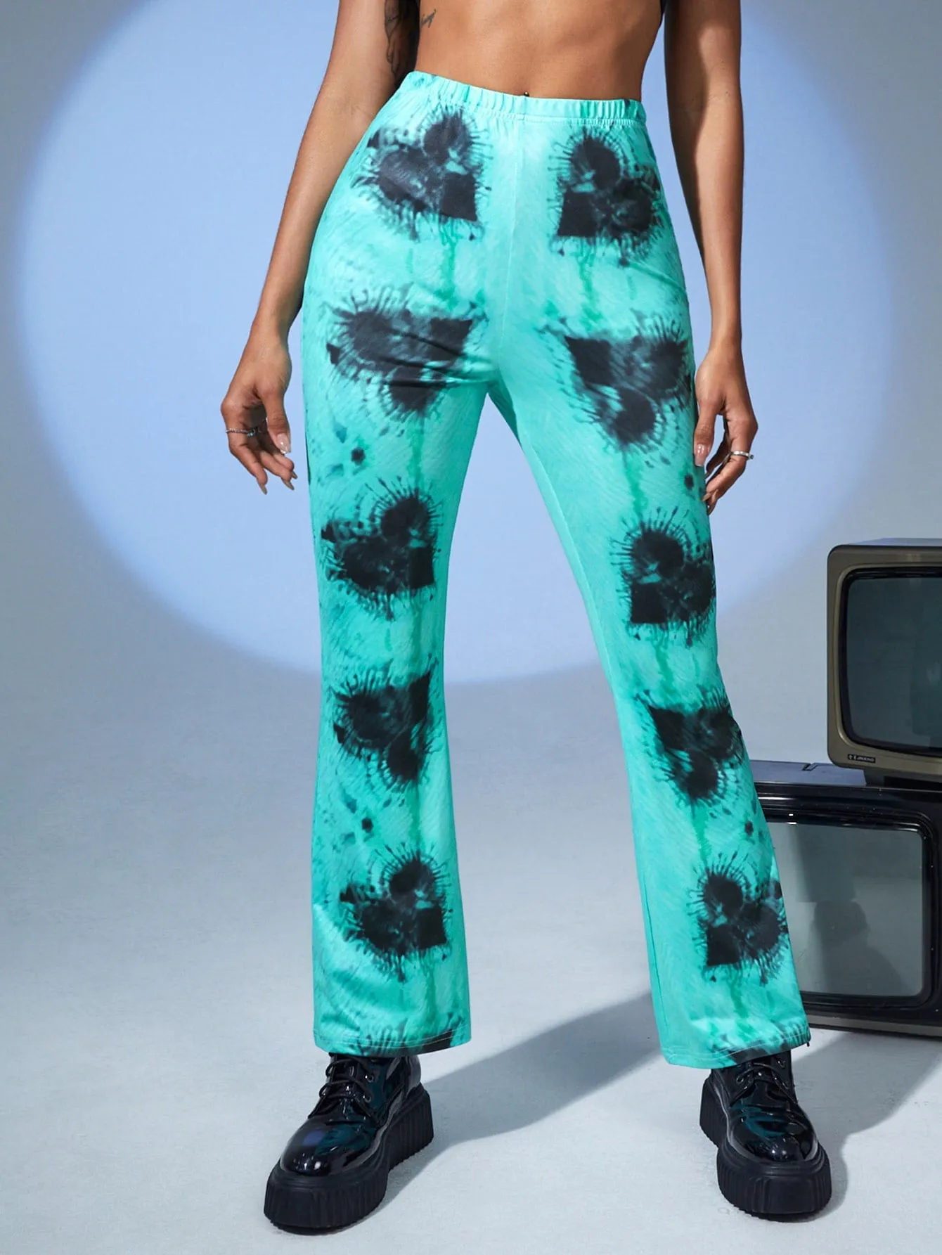 Heart Print High Waist Flare Leg Pants