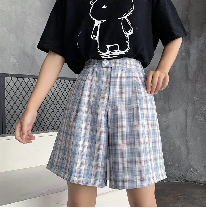 High Waist Vintage Plaid Shorts Pants