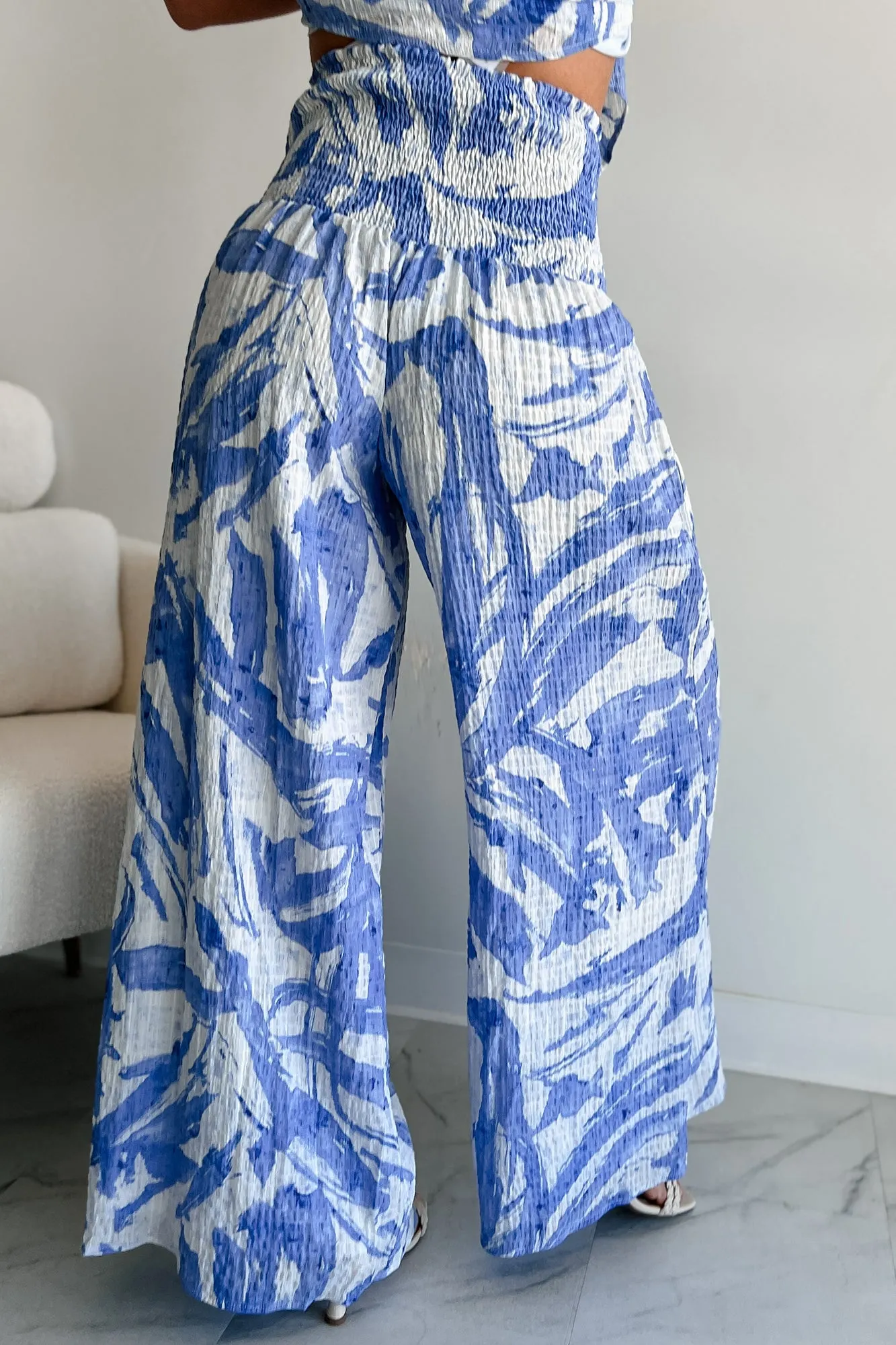 Iconic Option Printed Smocked Wide Leg Pants (Blue)