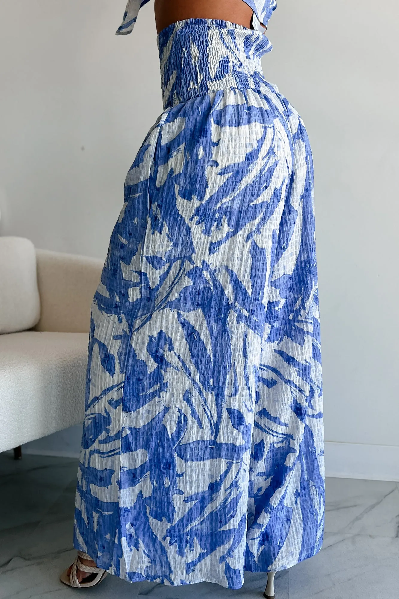 Iconic Option Printed Smocked Wide Leg Pants (Blue)