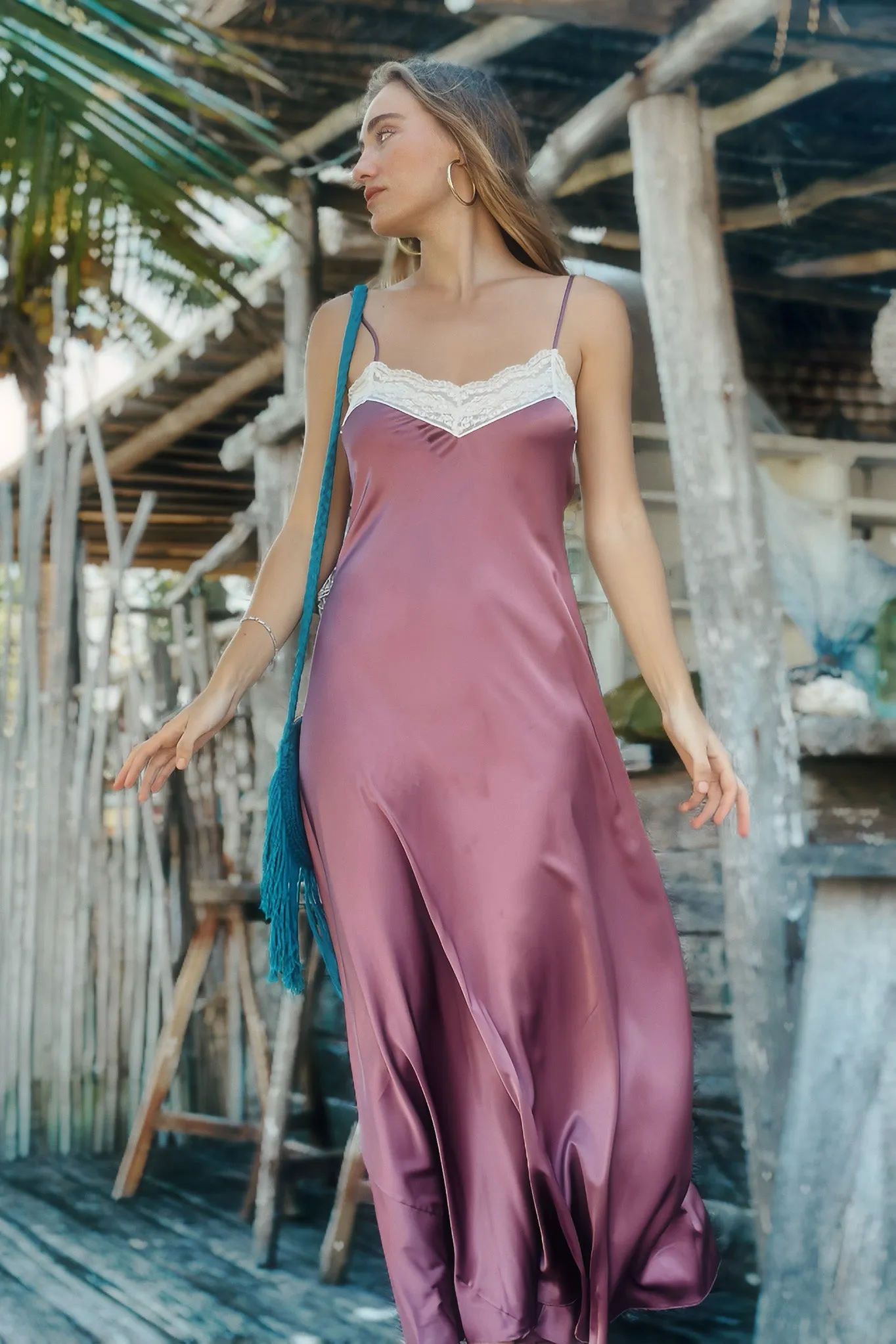 Jacquelyn Silk Slip Dress in Mauve by Miguelina