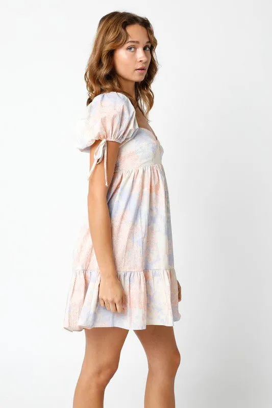 Jessie Blush and Blue Floral Babydoll Mini Dress