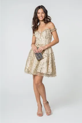 Jewel and Sequin Embellished Glitter Mesh Short Dress