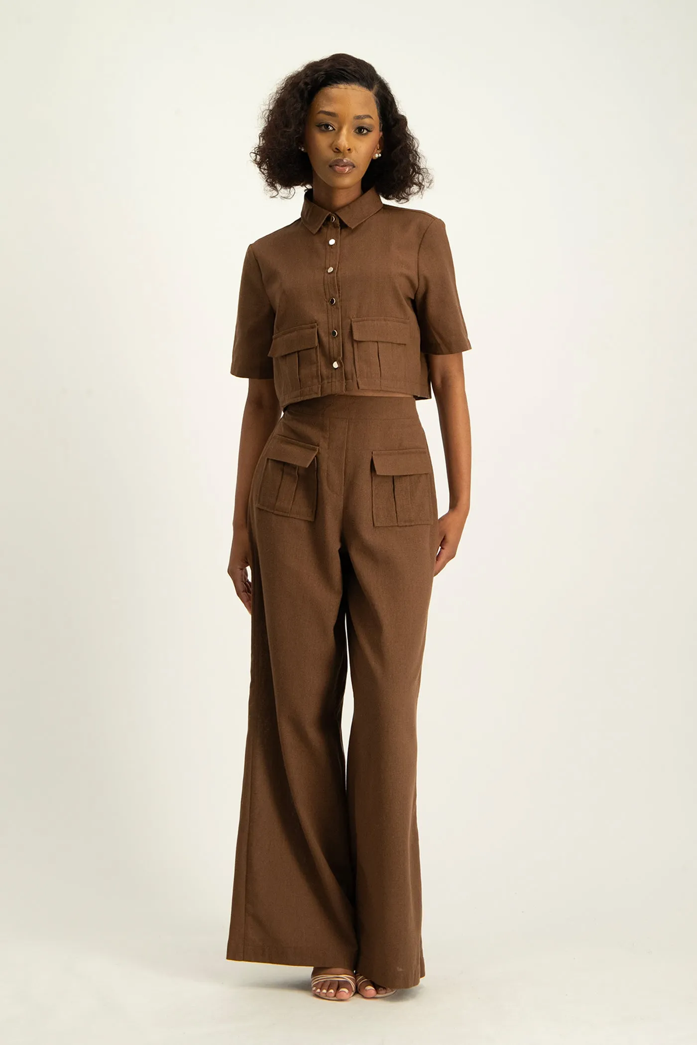 Kai High Waist Linen Pant - Pinecone