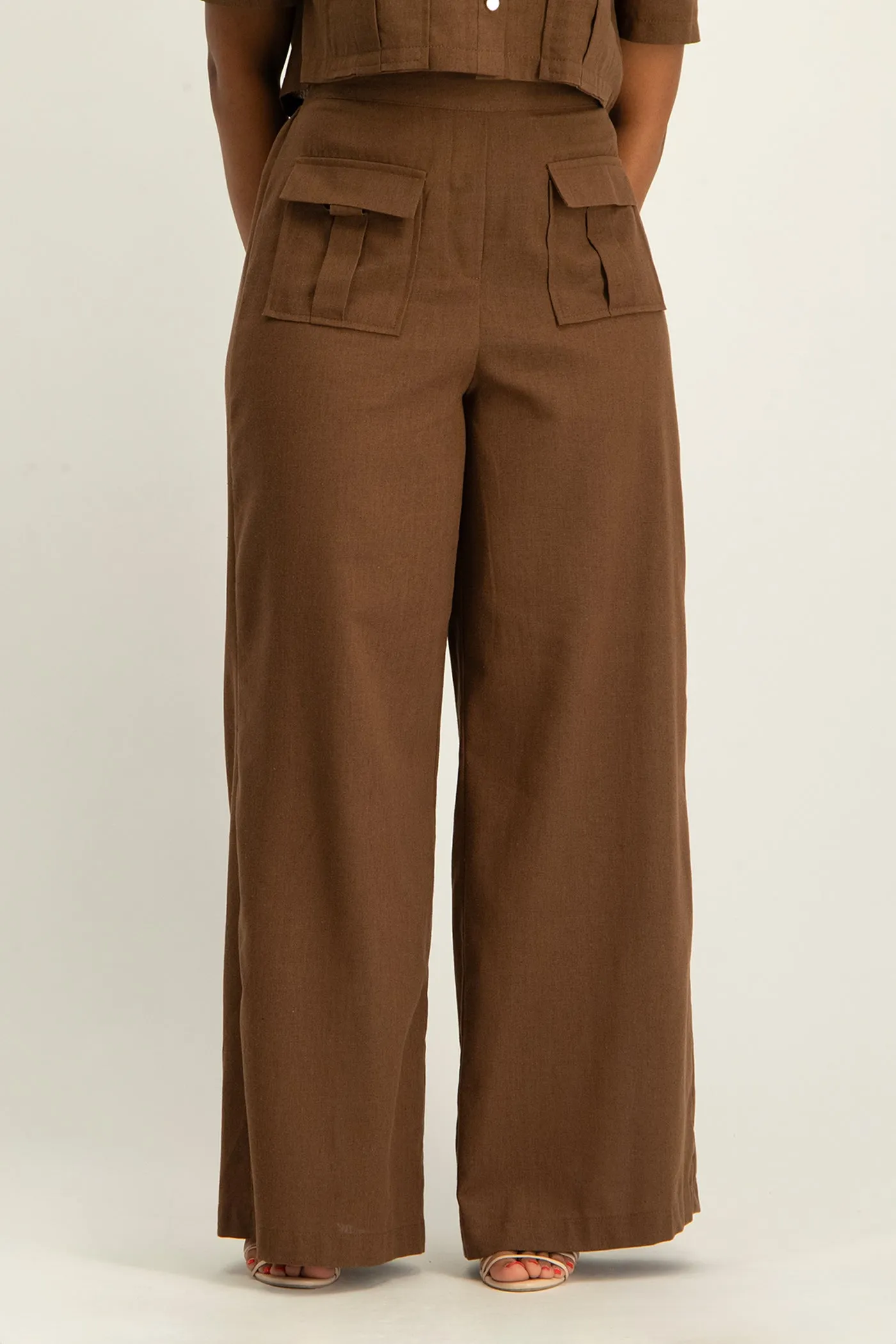 Kai High Waist Linen Pant - Pinecone