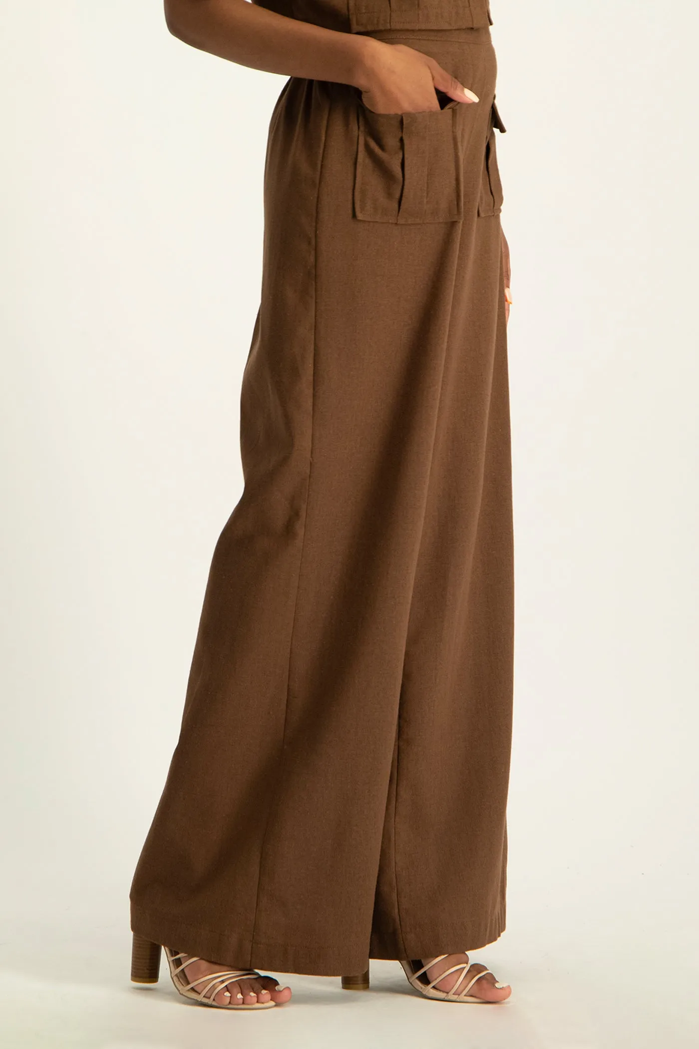 Kai High Waist Linen Pant - Pinecone