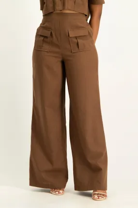 Kai High Waist Linen Pant - Pinecone