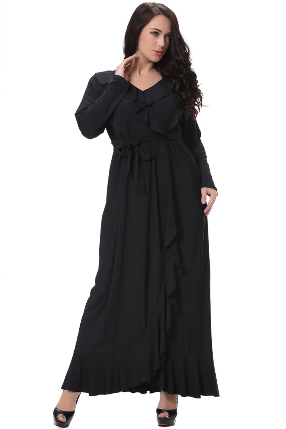 Ketty More Women Plus Size V-Neck Long  Slit Gown Maxi Dress-KMWD382