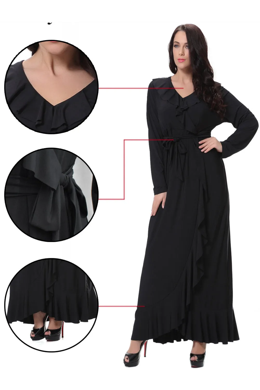 Ketty More Women Plus Size V-Neck Long  Slit Gown Maxi Dress-KMWD382