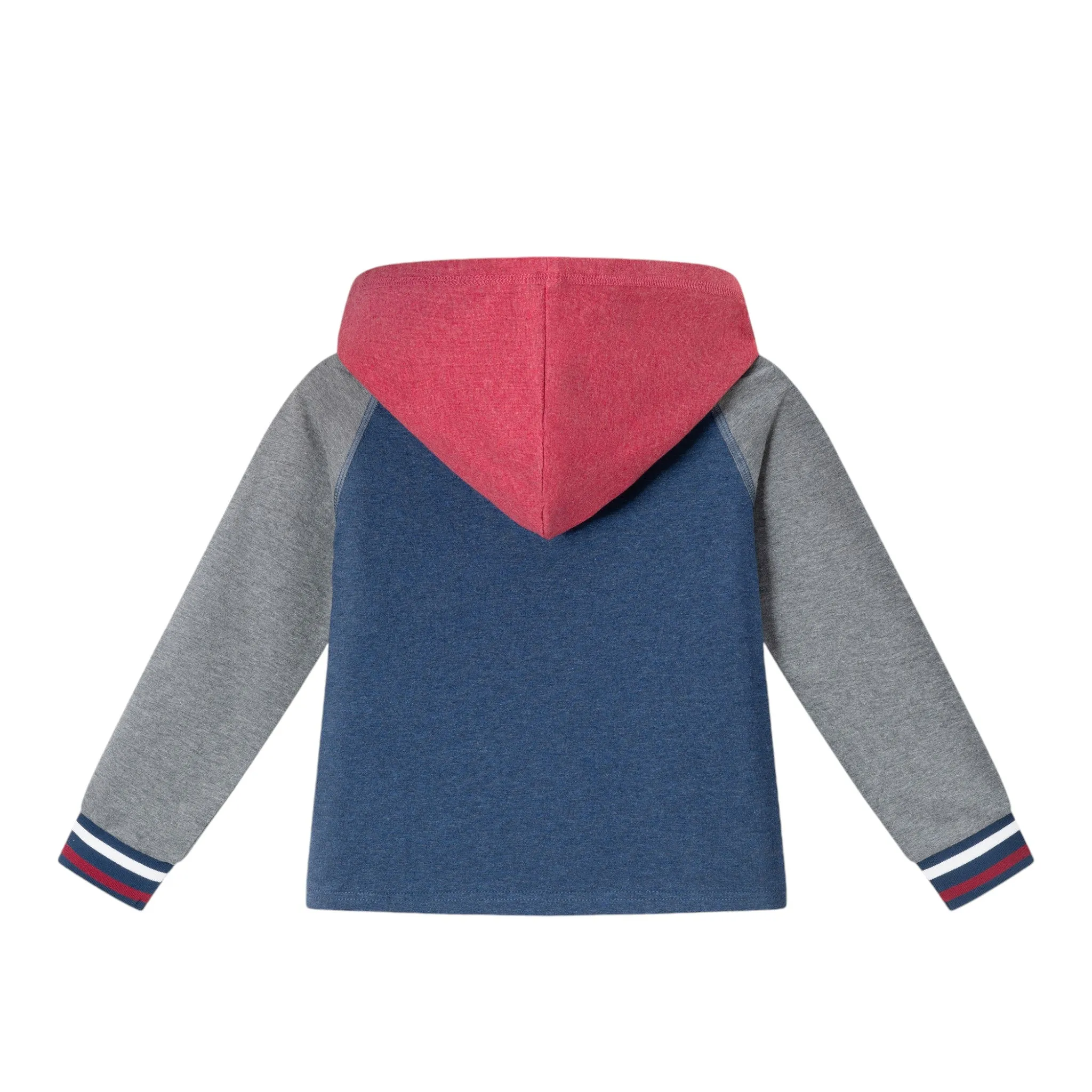 Kids Hooded Colorblocked Jersey Tee & Jogger Set | Red Navy & Heather Grey