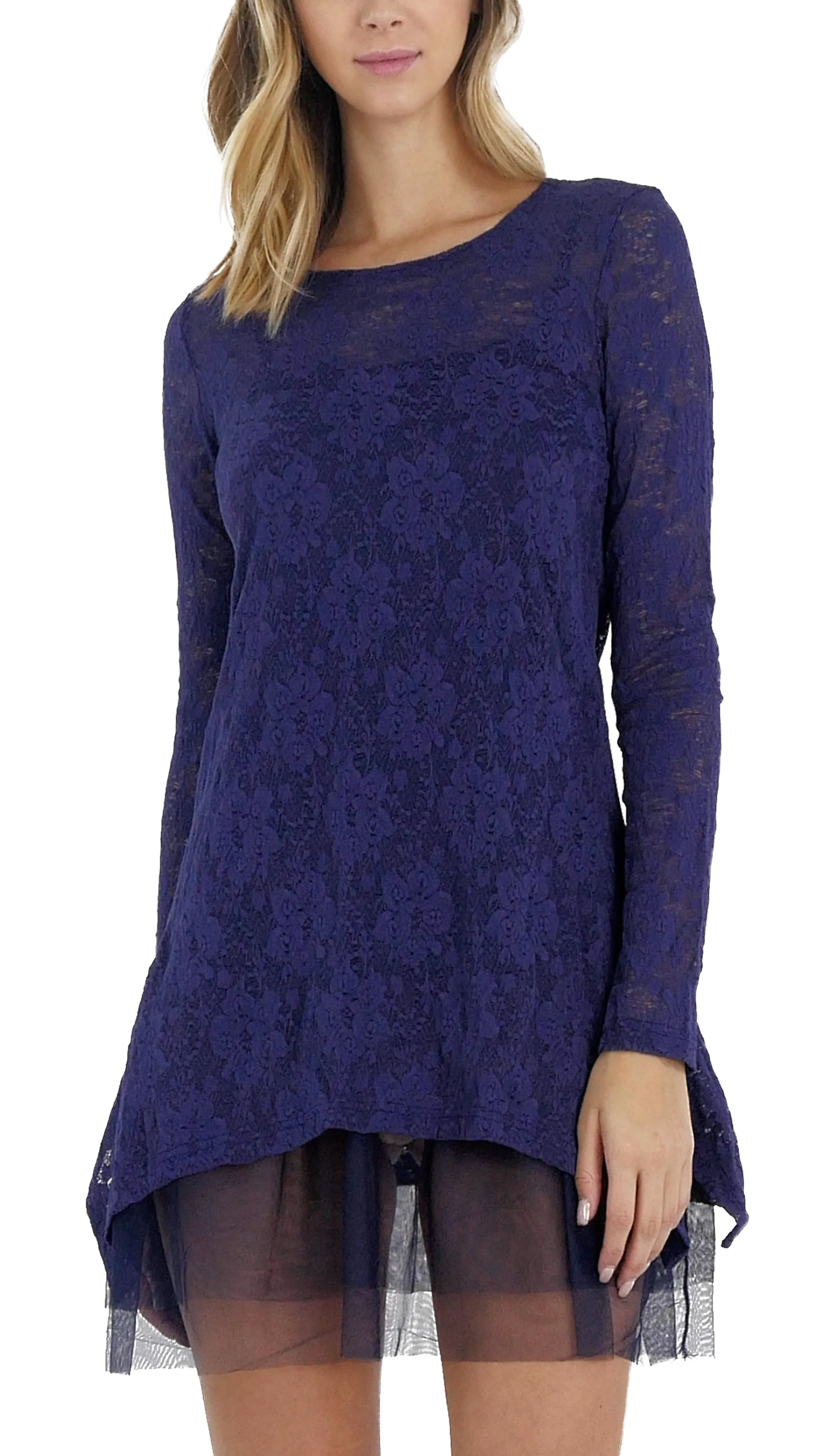 Lace Long Sleeve Tunic with Mesh Slip