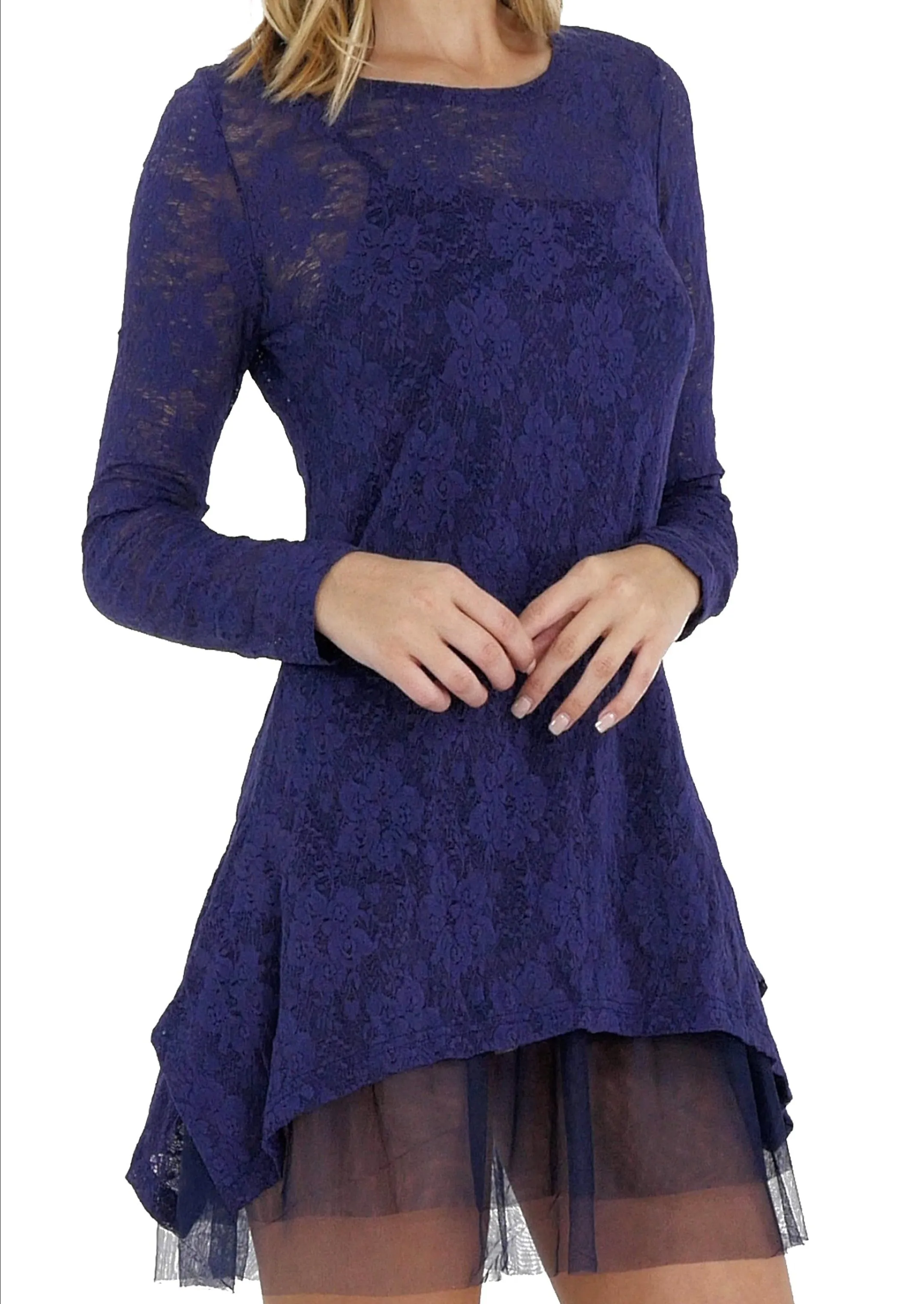 Lace Long Sleeve Tunic with Mesh Slip