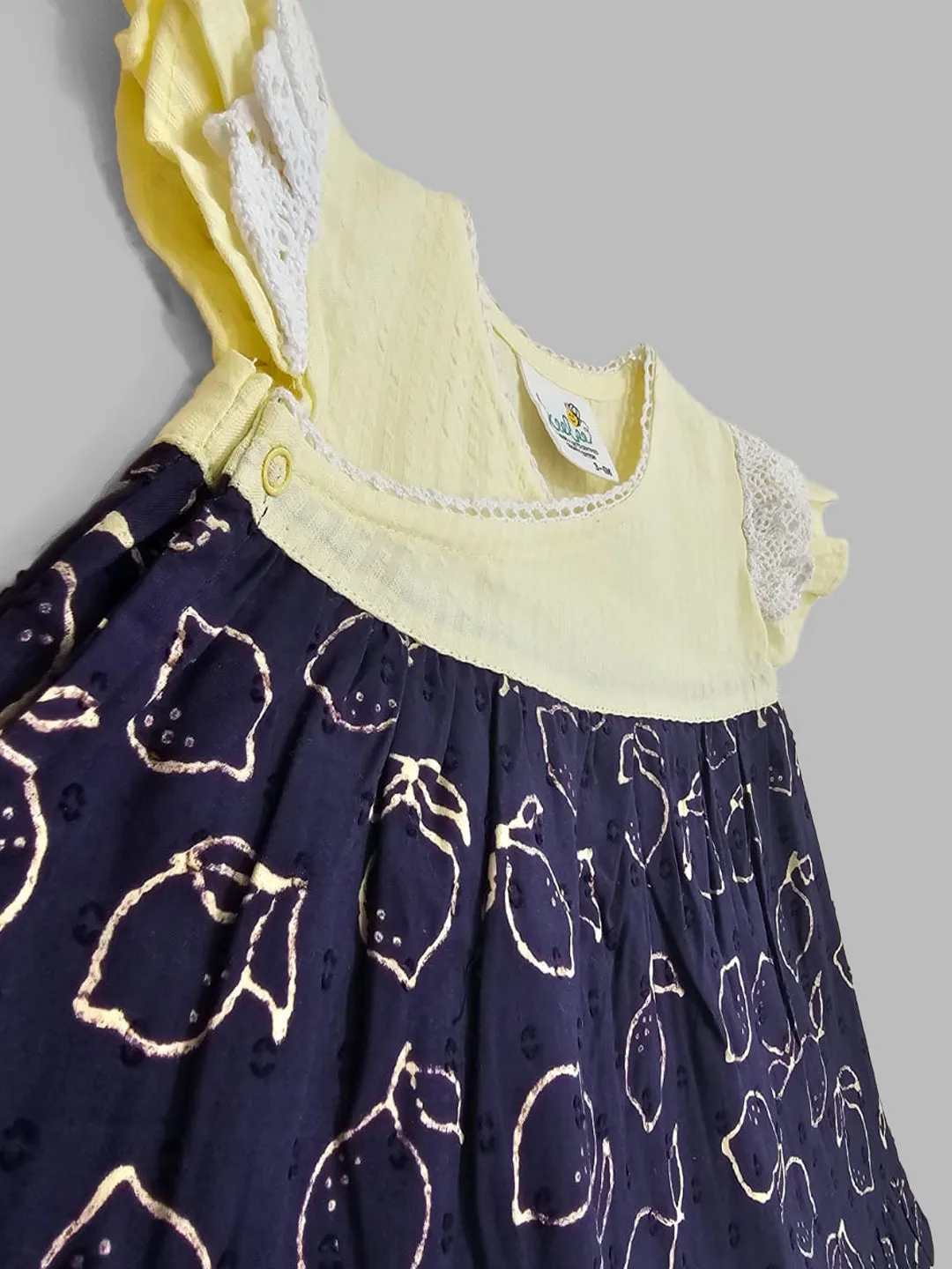 Lemons - Organic Cotton Embroidered Girls Yellow & Blue Jabla / Dress