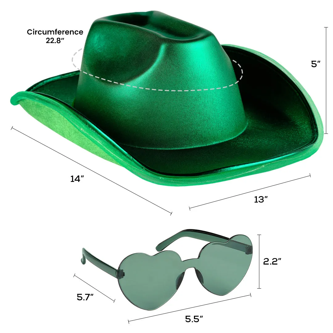 Light Up Cowboy Hat for Women - Green Holographic Space Cowgirl Hat with Glasses - FUNCREDIBLE