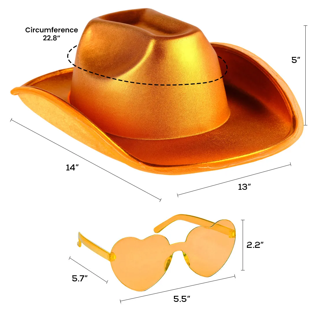 Light Up Cowboy Hat for Women - Orange Holographic  Space Cowgirl Hat with Glasses - FUNCREDIBLE